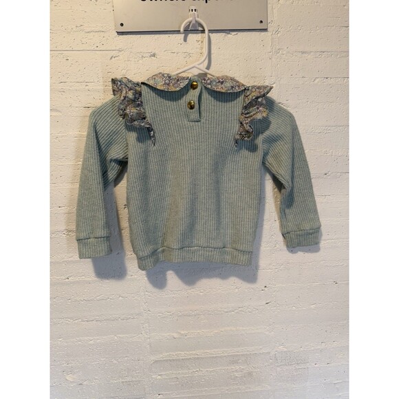 Sal And Pimenta Girls Long Sleeve Waffle Knit Sweater Ruffle Detail 5T - Picture 6 of 7